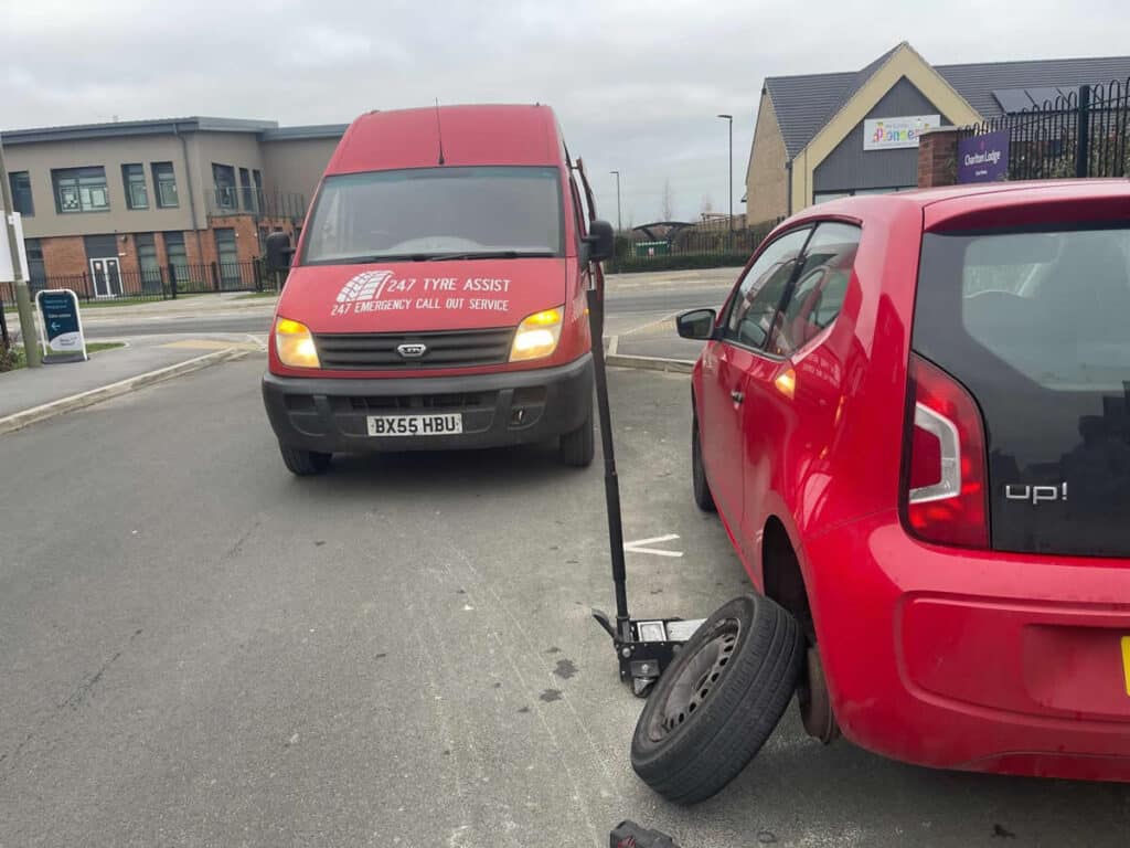 VW Up Emergency Tyre Replacement at Care Home in Wantage