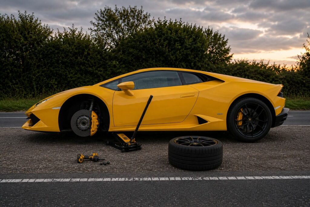 Lamborghini Tyre Fitting Mobile tyre fitting for a Lamborghini with specialist roadside tyre support